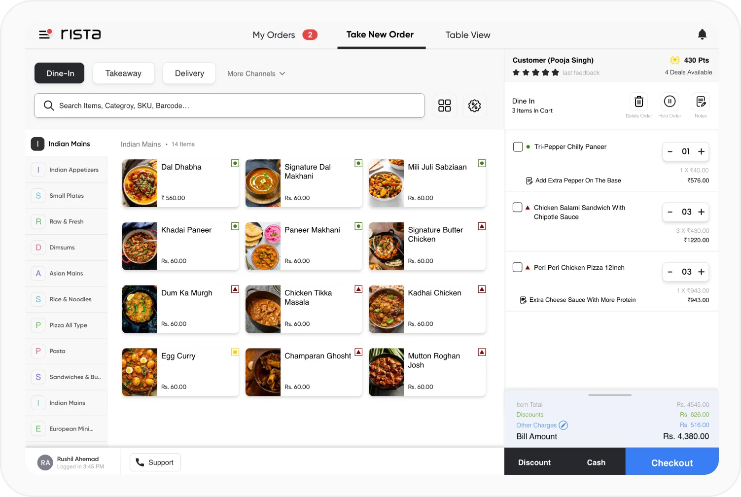 Rista restaurant point-of-sale product dashboard